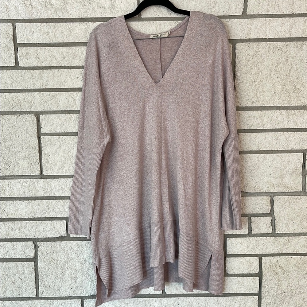 Chic Taupe V-Neck Tunic Sweater